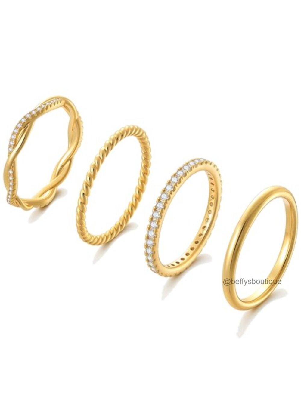 14K Gold Plated Stackable Rings Set 4pc CZ Eternity Band Women